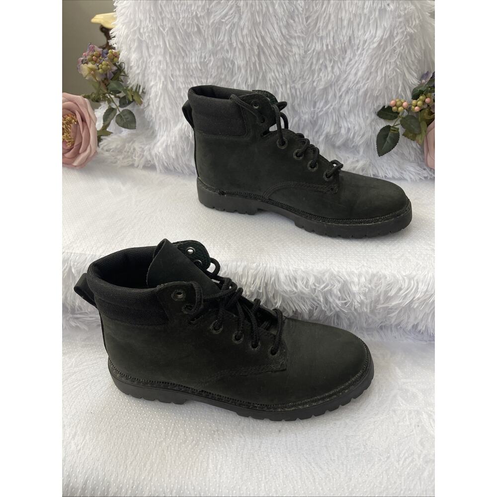Candie's Black Women's Size 8.5M Leather Combat Ankle Boots Lace Up Lug Sole - Picture 2 of 11